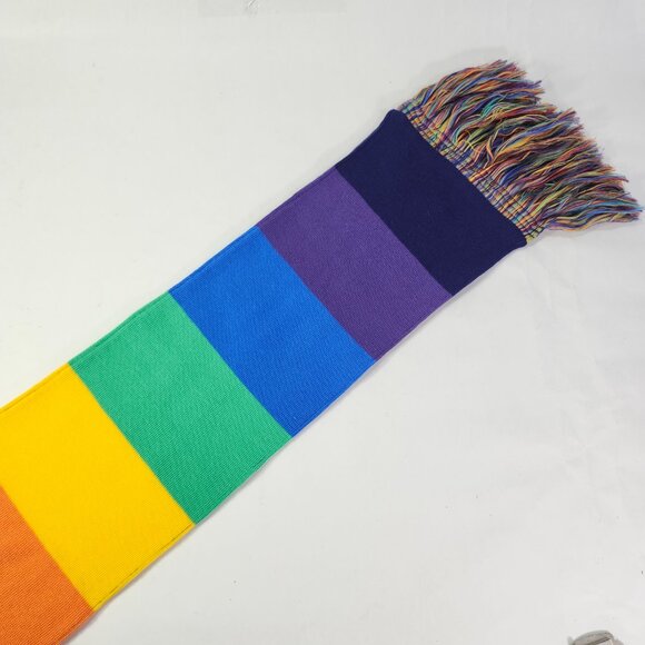 Rainbow Pride Neck Scarf 61"x7" Amazon Promo Embroidered Stitch Logo Fringe Tip - Picture 7 of 11